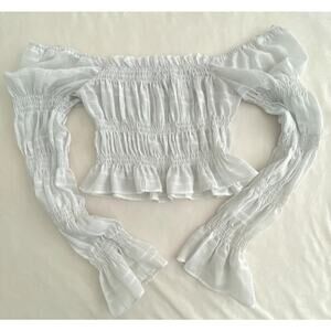 Princess Polly Womens Cropped Ruched Off the Shoulder Long Sleeve Top